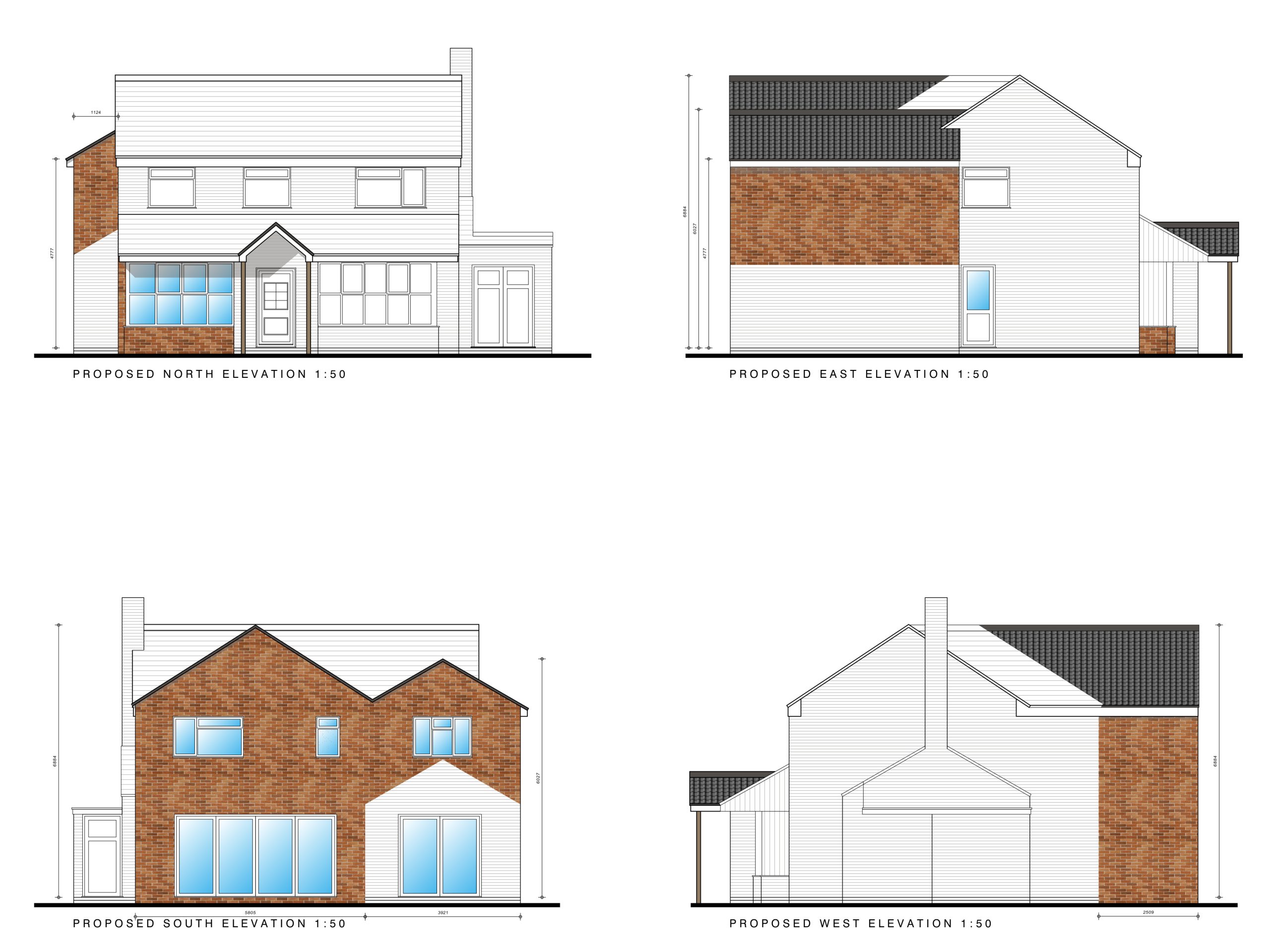 Proposed elevations of two-storey rear extension in Longlevens