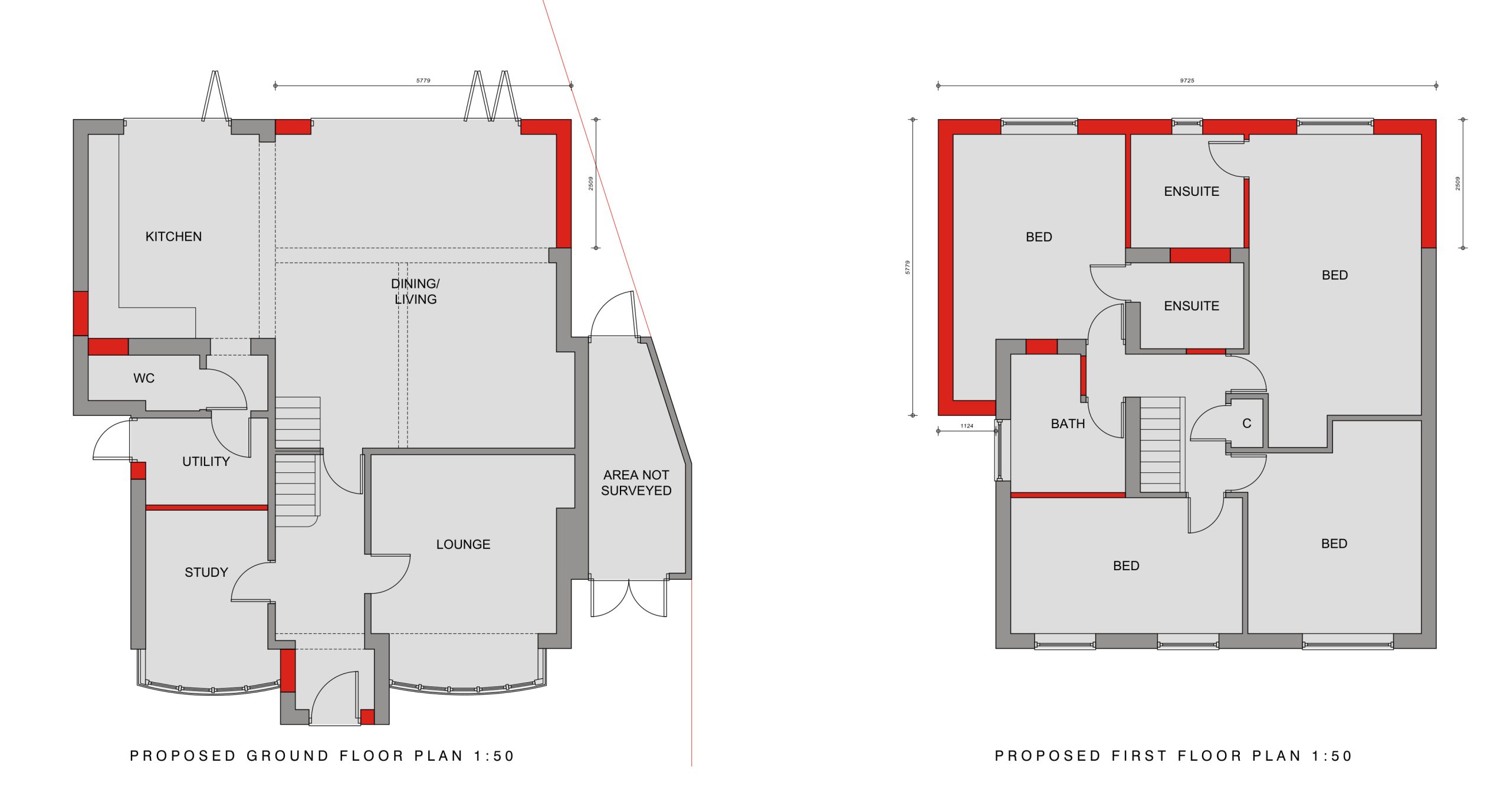 Proposed ground and first floor plans for Longlevens house extension